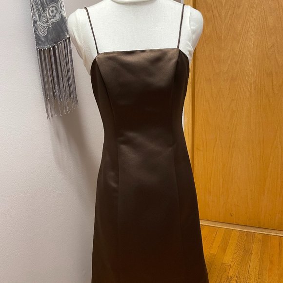 WTTO Spaghetti Strapped Cocktail Dress,  Beautiful Dark Brown.  Item#1030 - Picture 1 of 7
